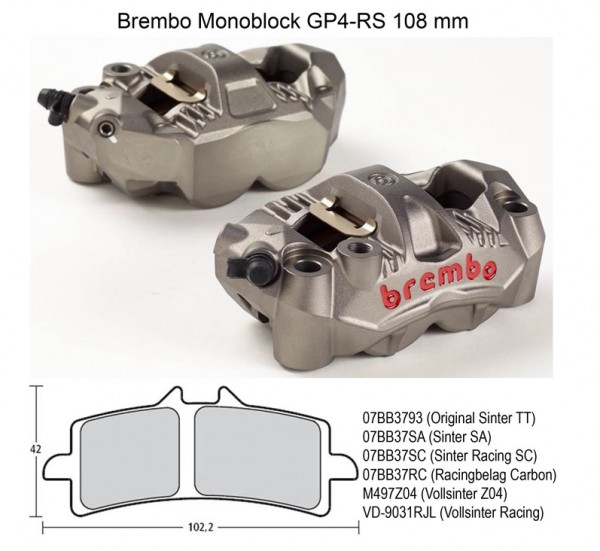 Brembo High Performance - Radial GP4-RS Monoblock Bremszangen | 108 mm - Kit